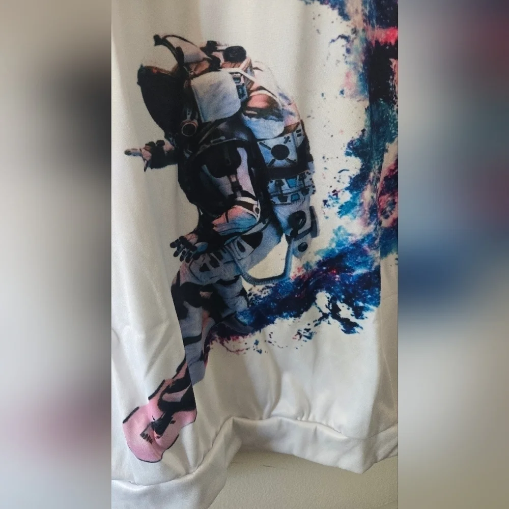 Mr. GUGU & Miss GO Unisex Surfing Cosmonaut Colorful Space-Themed Sweatshirt